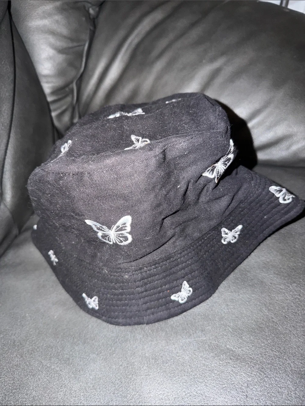 Reversible women’s or kids Black Butterfly Embroidered Kids Bucket Hat